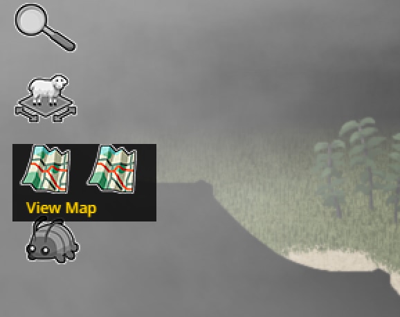 Map icon and minimap toggle illustration showing the UI elements needed to open the minimap